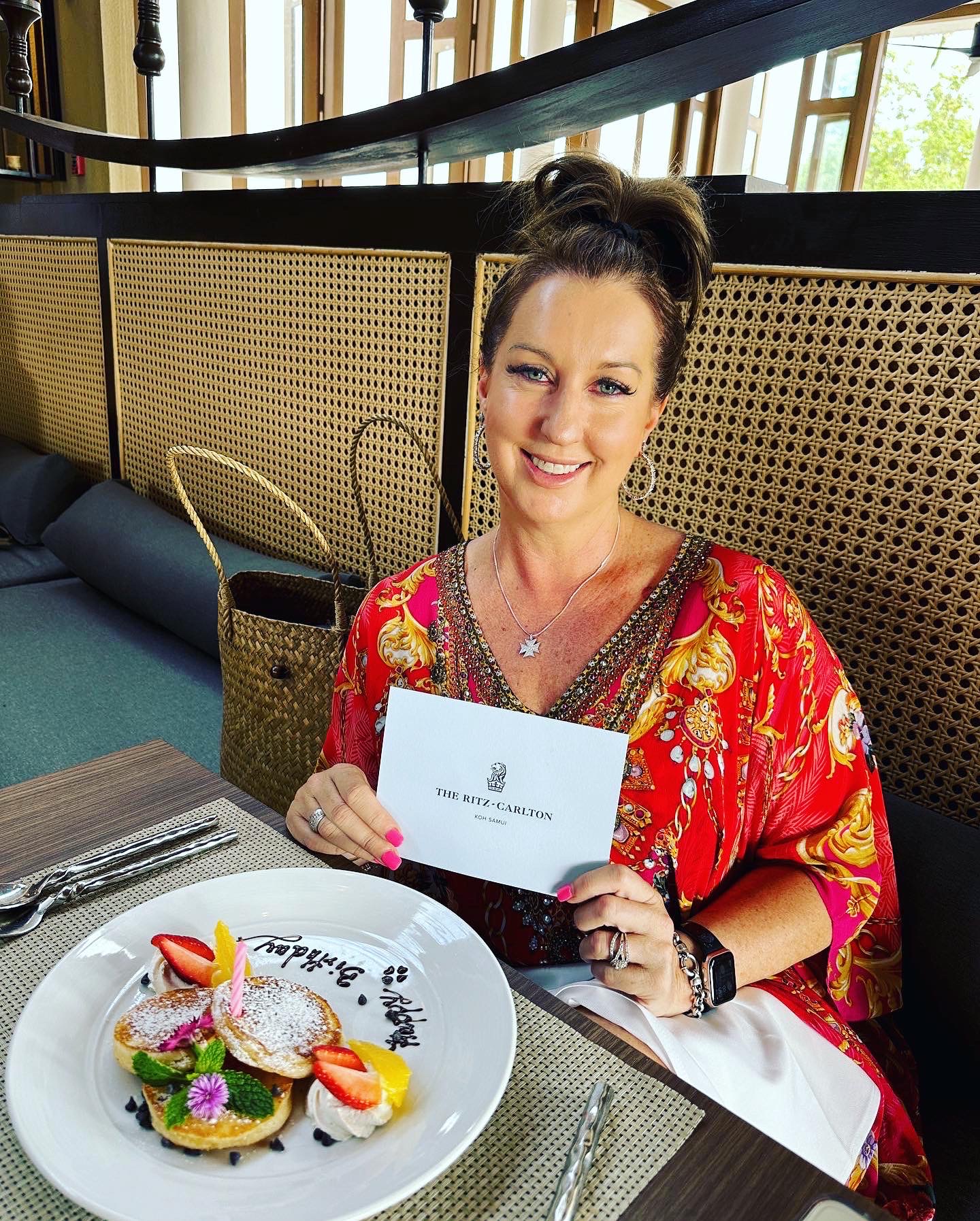 Kylie at breakfast with her birthday card.