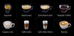 8 differnet types of espresso with names