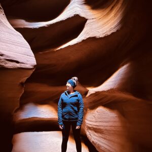 Kylie admiring the inside of the Upper Antelope Canyon